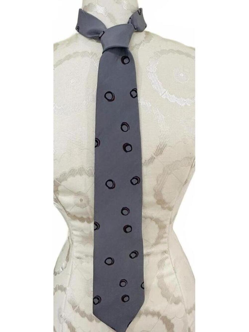 Vintage Torriani Italian Gray Tie with Black and Maroon Circle Pattern